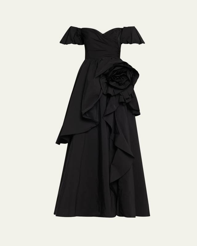 Off-Shoulder Ruffle Taffeta Gown